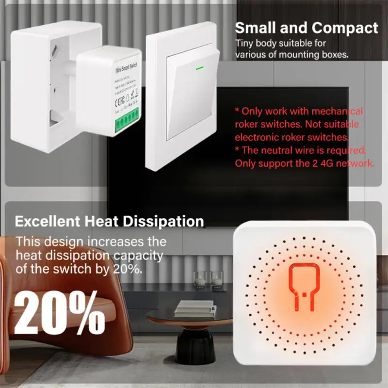 Мини-умный переключатель Tuya Wi-Fi/Zigbee 16A 1/2/3/4 Gang Поддержка двустороннего управления