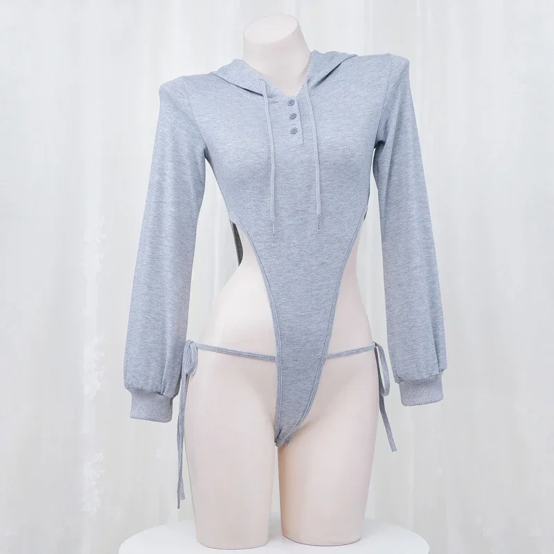 Толстовка Женская однотонная серая с длинным рукавом и капюшоном