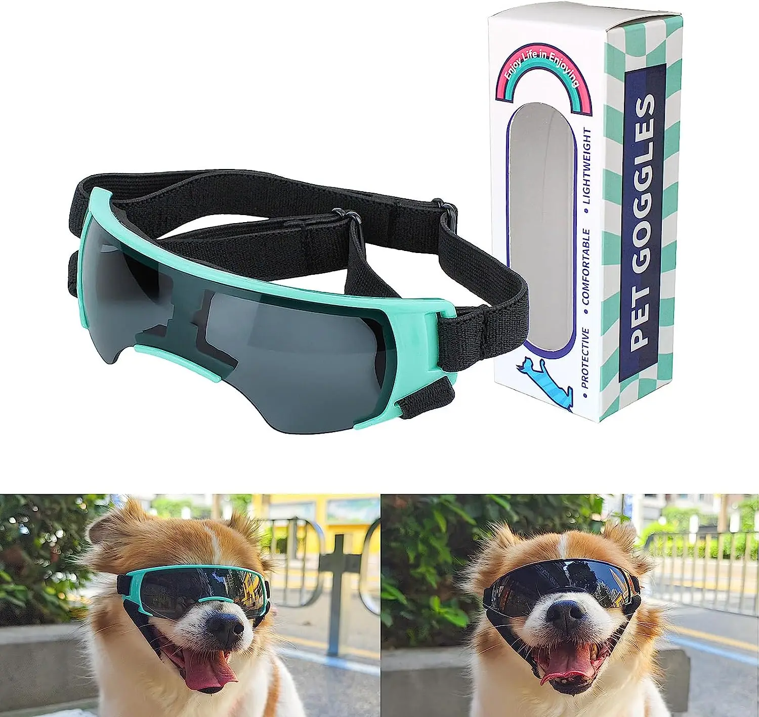 

ATUBAN Dog Goggles Small Breed UV Protection Dog Sunglasses Outdoor Windproof Anti-Fog Doggy Glasses with Adjustable Straps