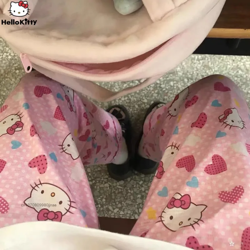 

2023 Hello Kitty Cartoon Fashion Printed Pajama Pants Casual Cute Outside Home Pants Summer Korean Style Kawaii Girl Sleepwear