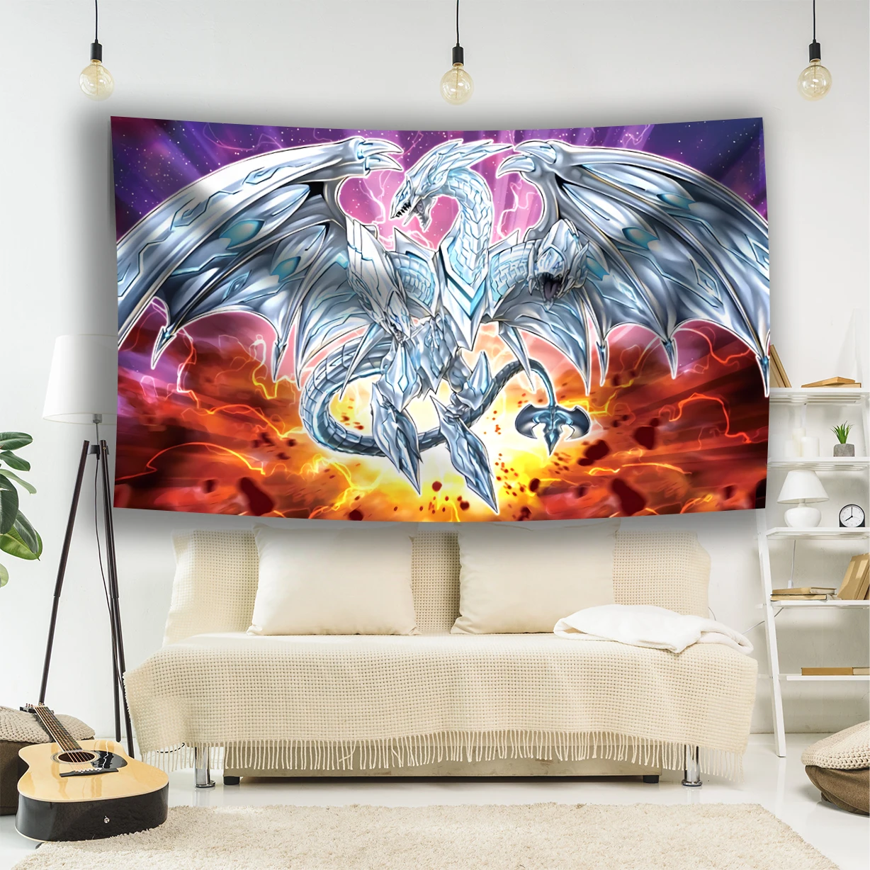 Hippie Cartoon Tapestry Banner Yu-Gi-Oh Bedroom Decoration Dragon White Blue Eyes Bedroom Background Tapestry Home Decoration