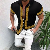 2022 nation style summer man shirt ethnic printed stand collar stripe short sleeve loose hawaiian henley casual shirt c17
