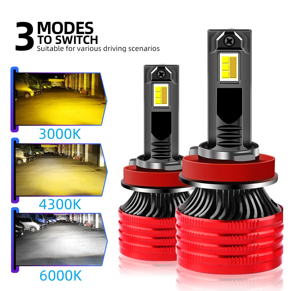 

Авто светодиодные 3-х изменений цвета 300K 4300K 6000K Автомобильные фары H7 Canbus High Power H1 H3 H4 9005 9006 880 9012 5202 Автоматические противотуманные фары