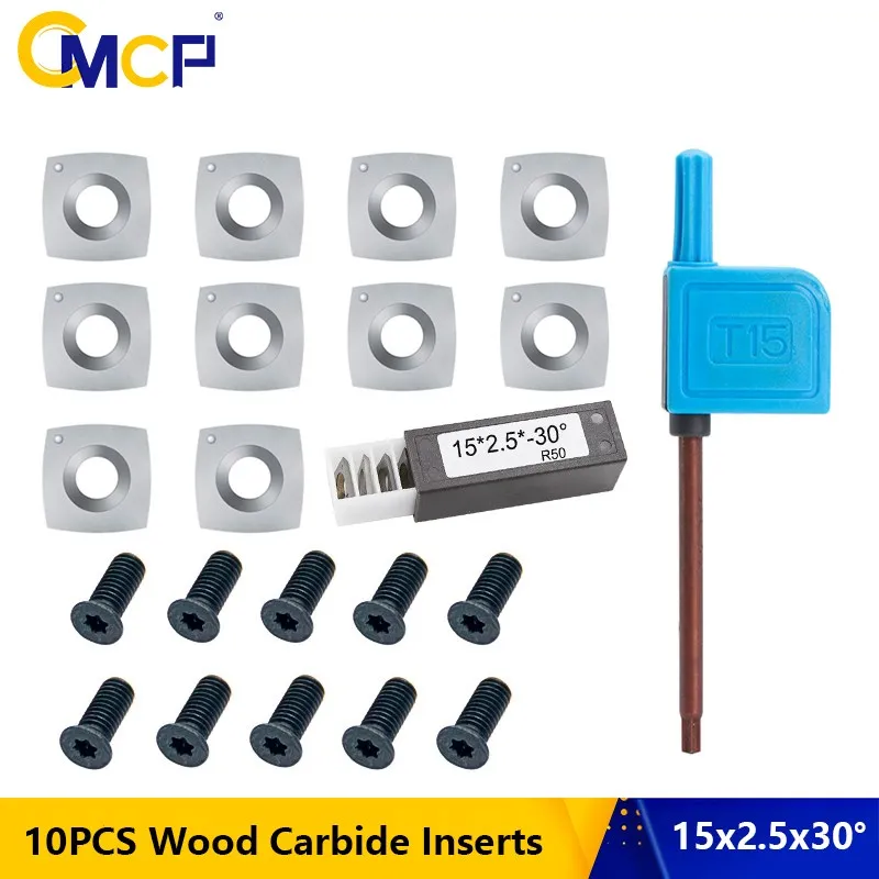 

Wood Lathe Turning Tool 10pcs 15x15x2.5mm 30Degrees R50 Square Carbide Insert Lathe Insert Cutter for Spiral Helical Planer Head