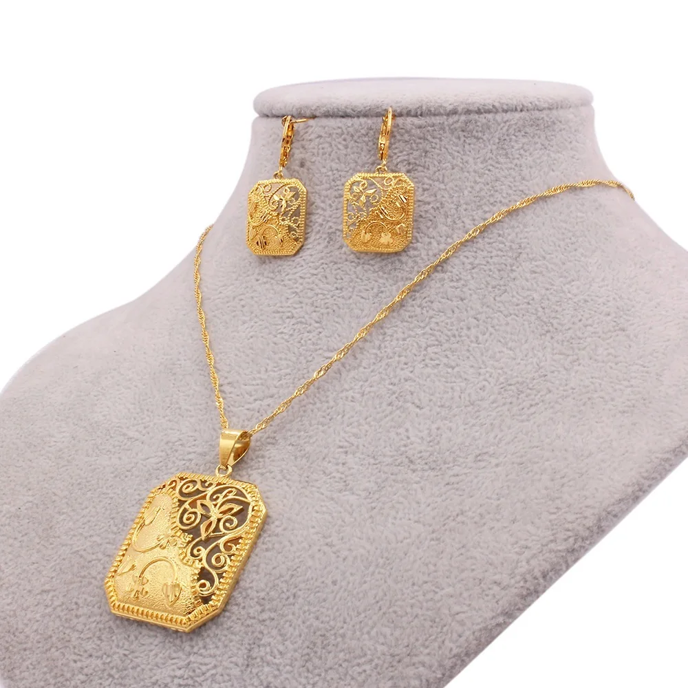 

New RoseL Arabian 24K gold jewelry set women's middle Eastern wedding necklace earring set Dubai 24K Gold Middle East Delicate