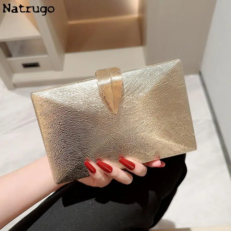 

Metallic Party Clutch Purse Box Shape Evening Bags Gold Silver White Handbag Purses Women Bridal Wedding Metal Clutches Bag