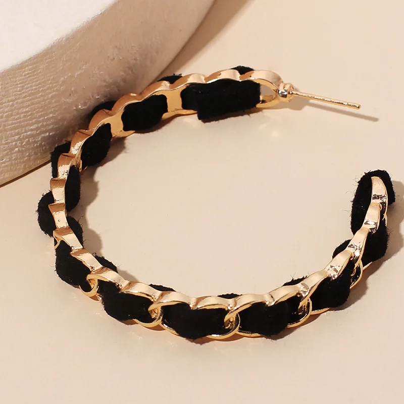 

Women Hoop Earrings Big Black Gold Ear Studs Fine Stylish Girl Jewelry Aesthetic Designer Dangler Flannel Metal Accessories