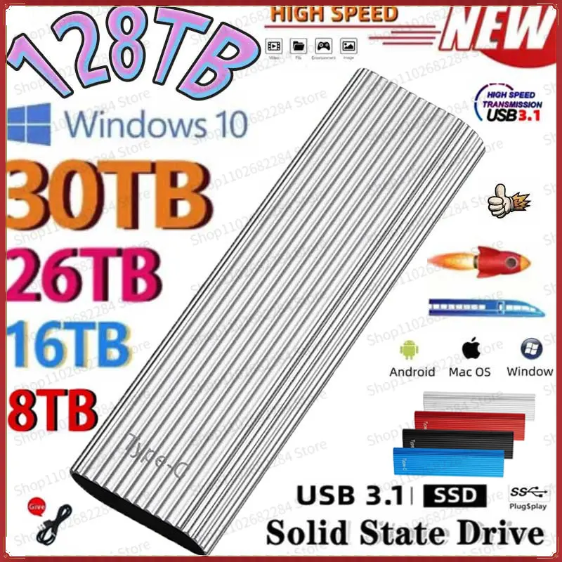 

New 64TB Mini Portable SSD Type-C/USB3.1 External Mobile Solid State Drive High Speed 4TB 8TB 16TB Hard Drive Laptop Hard Drive