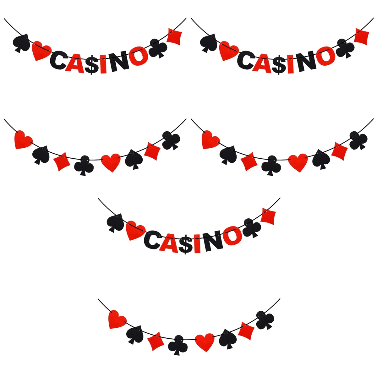 

6 PCS 2M Pocker Game Banner CASINO Alphabet Playing Bunting Nonwovens Hanging Garland Creative Bar Casino Party Decorations