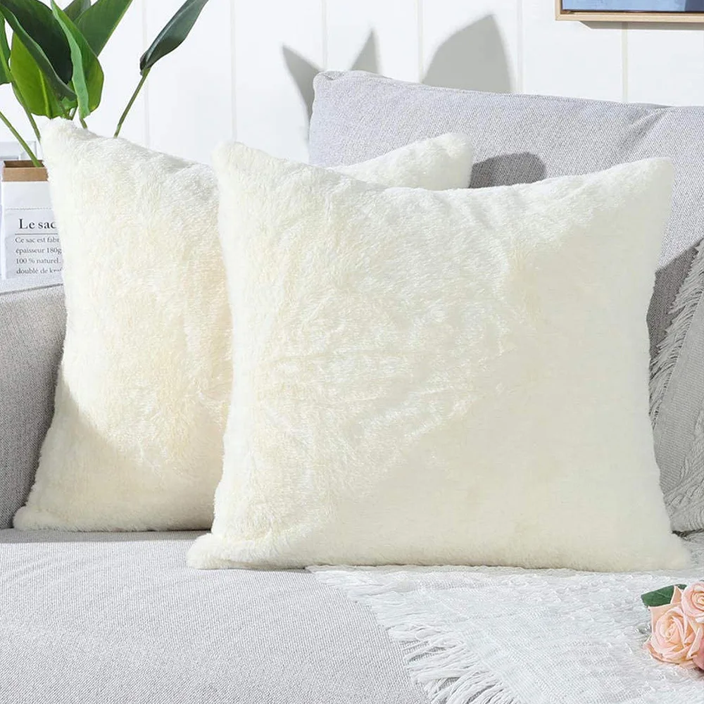 Квадратный плюшевый чехол для подушки 2 шт., скандинавский чехол для диванной подушки, прикроватный мягкий чехол для подушки из искусственн...