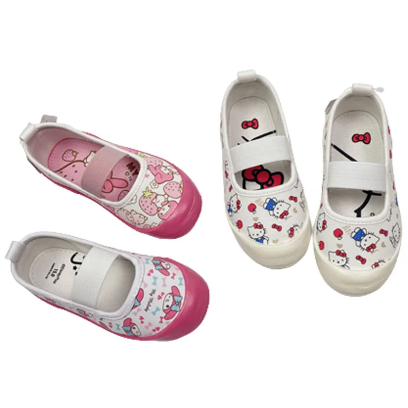 

Sanrios Hellokittys My Melody аниме кавайные Девочки Холст эластичный пояс неглубокий рот детская мультяшная детская мягкая обувь для детского сада