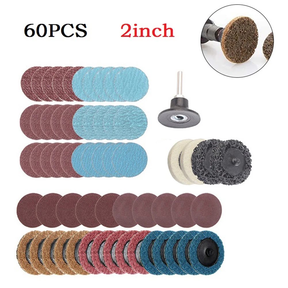 

60pcs 2inch 60-240Grit Sanding Disc Nylon SiC Sanding Discs For Polishing Pad SanderPaper Disk Polishing Stainless Steel Alloys