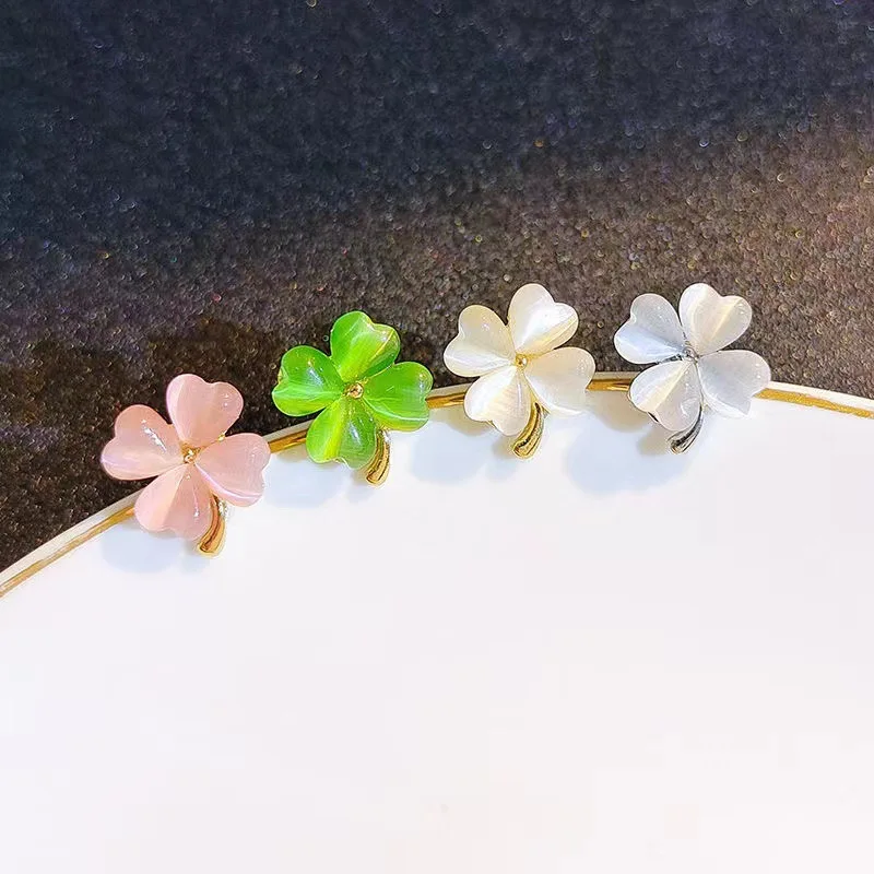 Opal Four-leaf Lucky Clovers Korean Version Design Sense Brooch Cute Pin for Women's Scarf Buckle