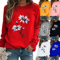 women fashion spring and autumn clothing flower printed casual sweatshirt long sleeve t shirt ladies round neck tops