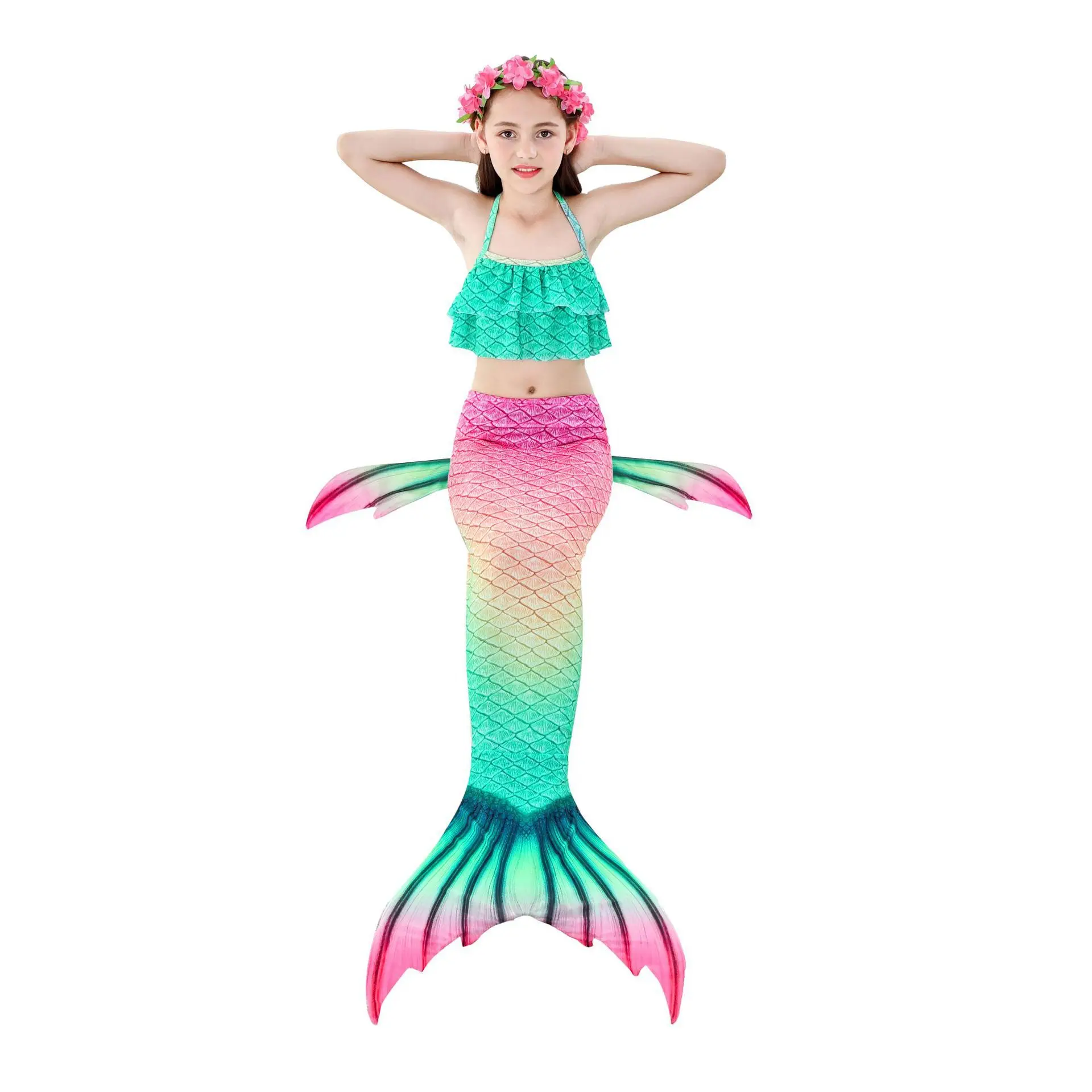 

3Pcs/Set Girls Mermaid Tail Swimsuit Children the Little Mermaid Halloween Cosplay Costume Bathing Suit