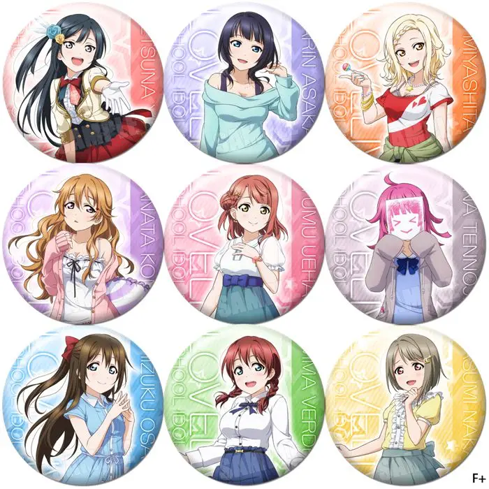 

Anime Love Live Uehara Ayumu Asaka Karin Yuki Setsuna 58mm Figure Badge Round Brooch Pin Gifts Kids Collection Toy 1628