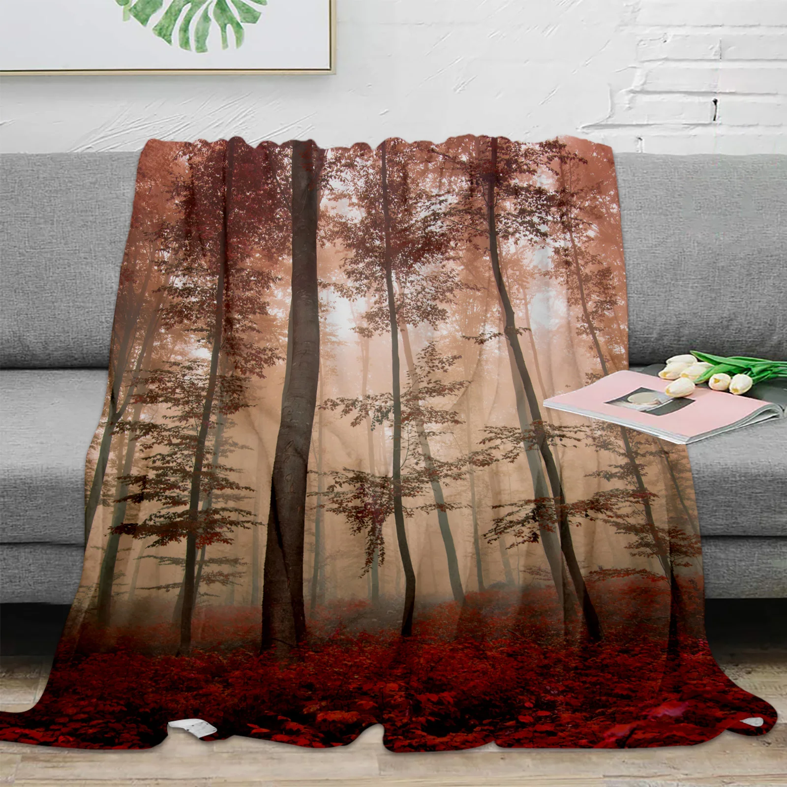 

Misty Autumn Forest Throw Blanket For Sofa Bed Bedroom Bedspread Soft Microfiber Flannel Throw Blanket For Kids Gifts