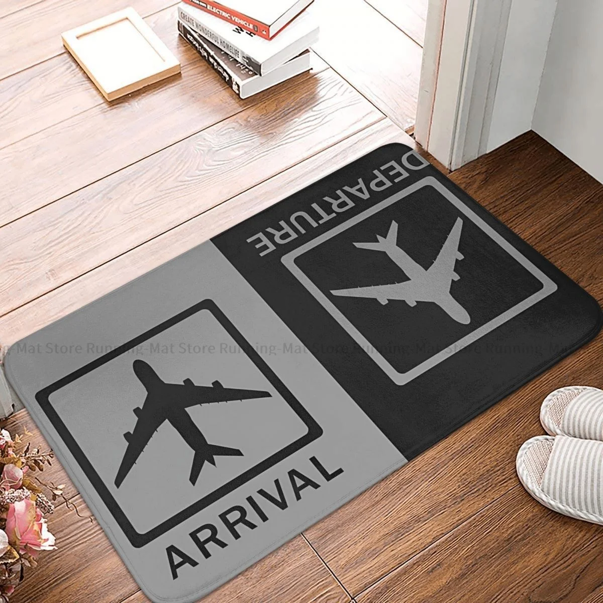 

Arrivals and Departures Non-slip Doormat Novelty Bath Bedroom Mat Welcome Carpet Flannel Pattern Decor