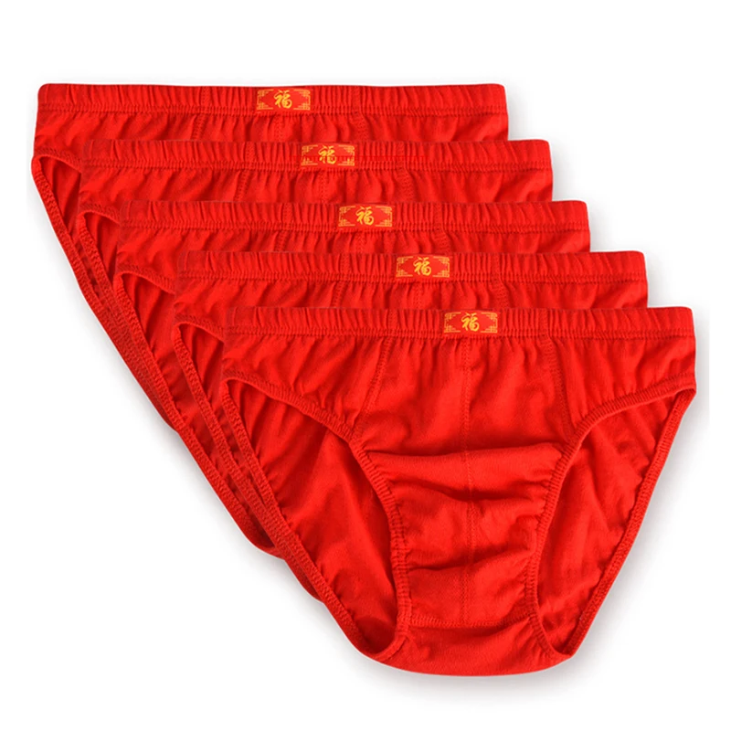 5Pcs/Lot New Men's Red Underwear Men Cotton Red Oversize Underpants Soft Comfortable Breathable Men's Red Briefs