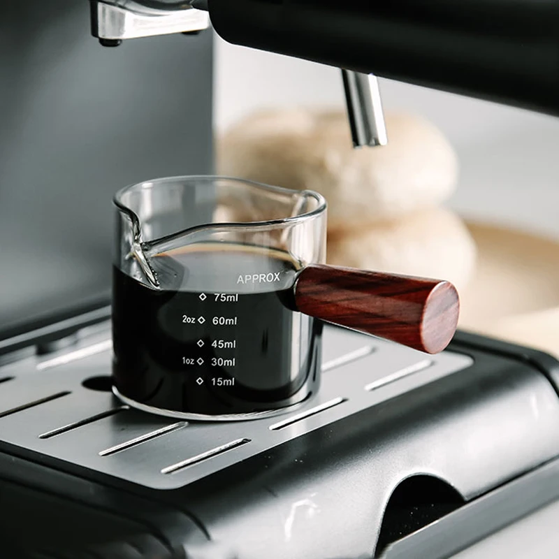 

Wooden Handle Double Mouth Milk Cup Transparent Glass Coffee Measuring Cup Household Kitchen Thicken Vegetable Salad Bowl