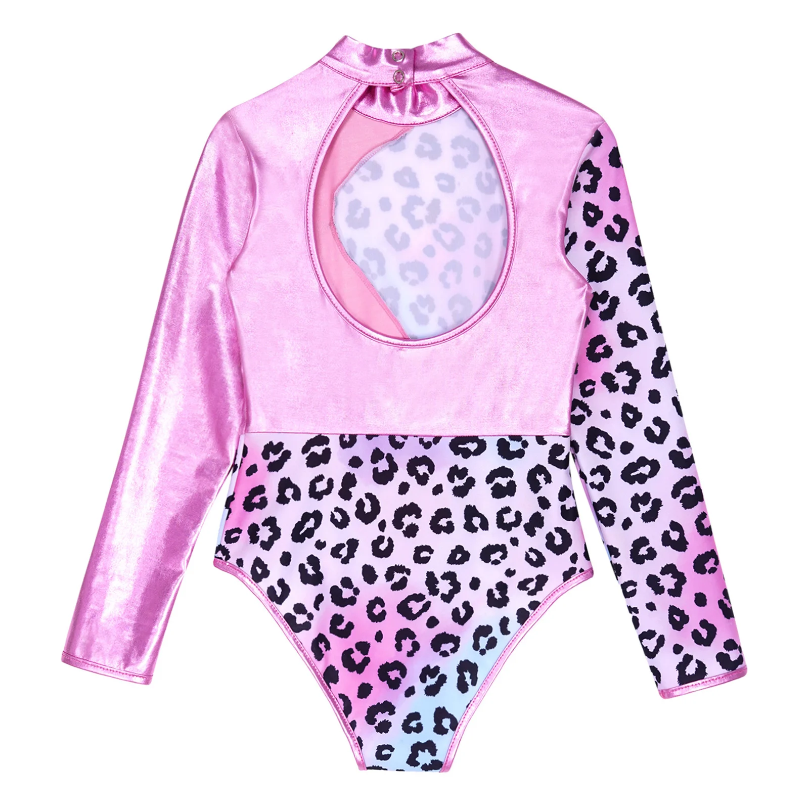 Kids Girls Ballet Dance Bodysuit Leotard Long Sleeve Back Cutout Gymnastics Dancewear Skating Jumpsuit Costume Stage Performance