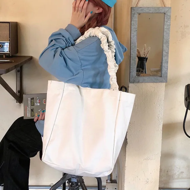 Наплечная Сумка женская холщовая однотонная большая для путешествий покупок