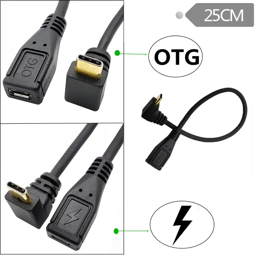 Позолоченный USB 3.1 90 ° обратный Type-C orbit Micro5pin Женский адаптер для передачи данных