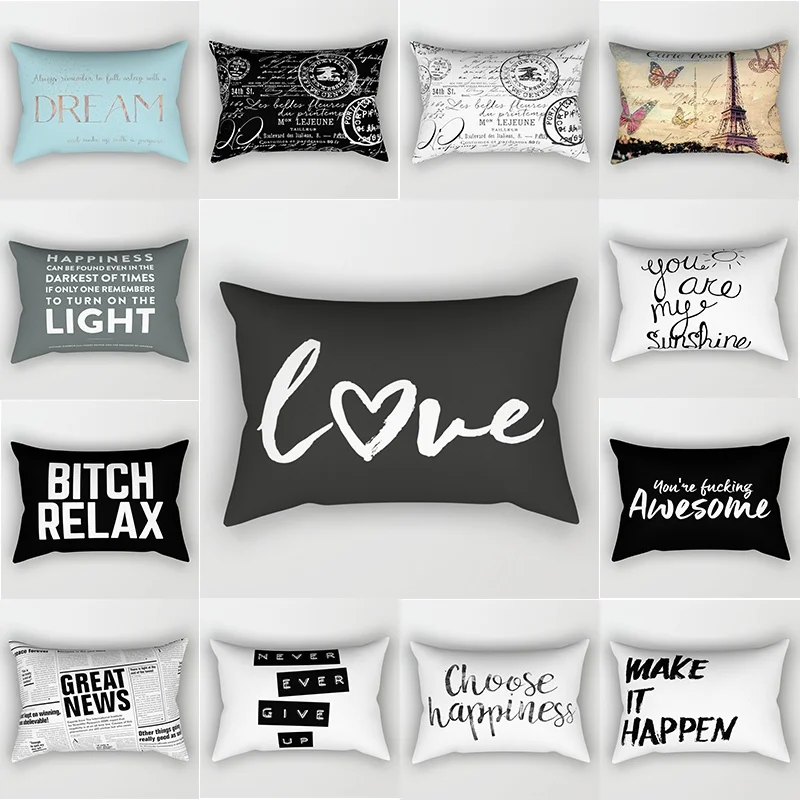 

Hot selling English alphabet pillowcase rectangular pillowcase creative pillowcase small pillowcase size 50*30cm