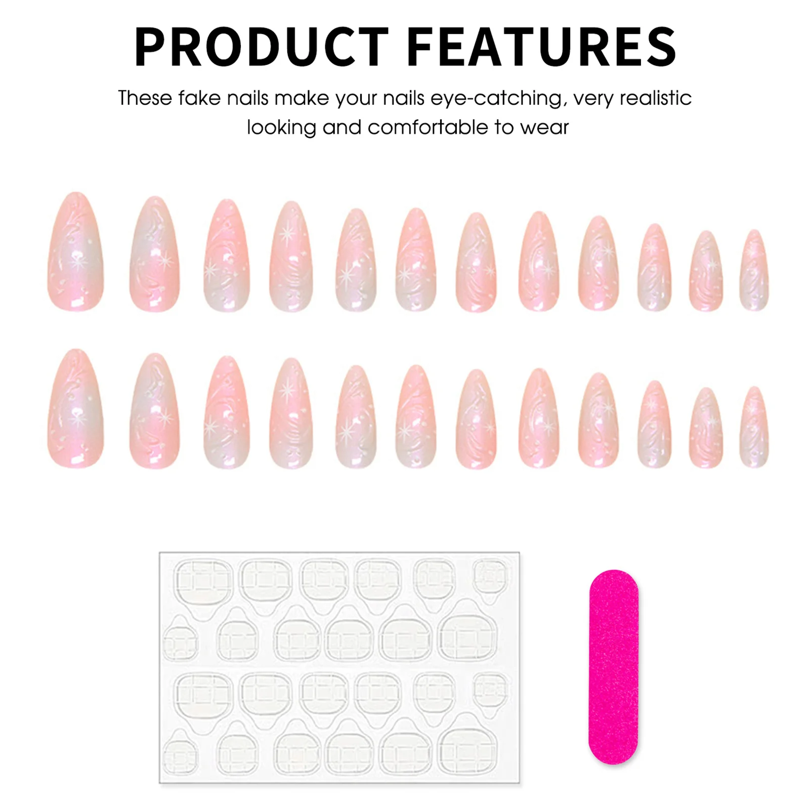 24 шт. размазывающие розовые синие накладные ногти романтические длинные