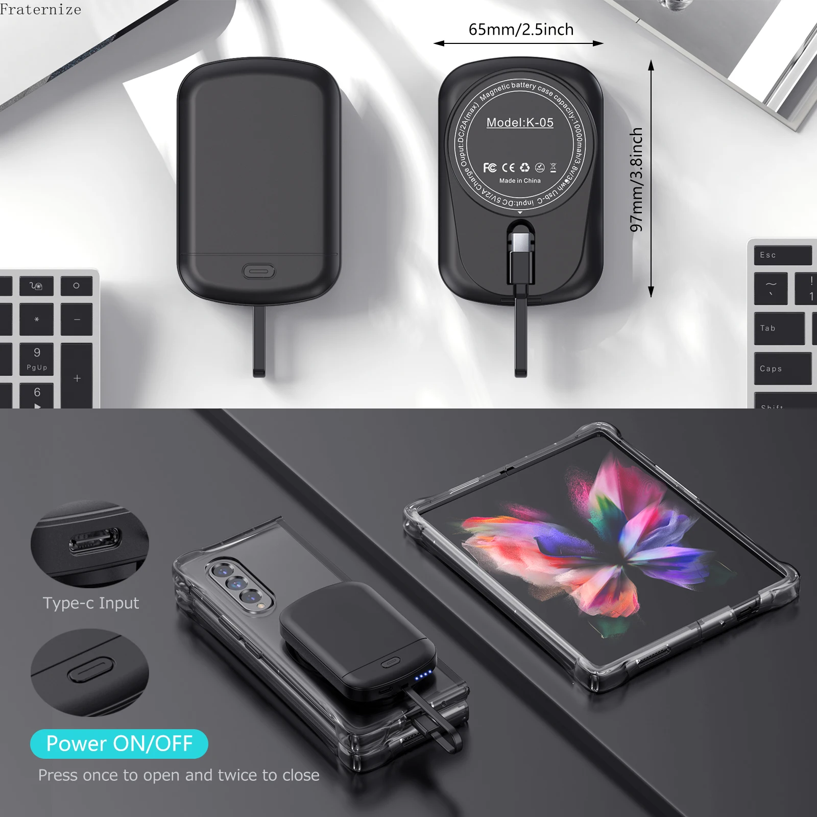 10000 Shockproof Battery charger case For Samsung Galaxy Z Fold 3 5G Magnetic Stand Cover Power Bank For Galaxy Z Fold 4 Funda