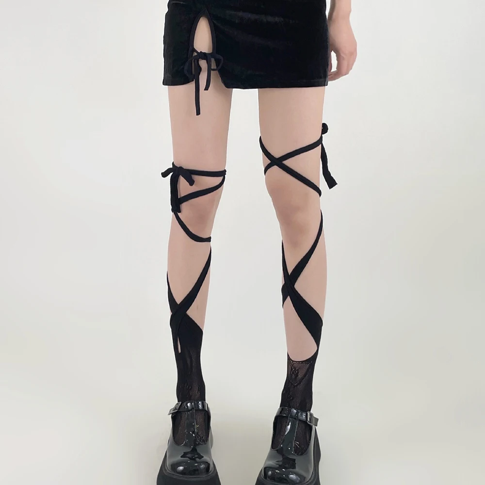 

Jk Tie Lace Fishnet Stockings Irregular Split-toe Calf Socks Women's Middle Tube Socks Straps Summer Sexy Long Japanese Socks
