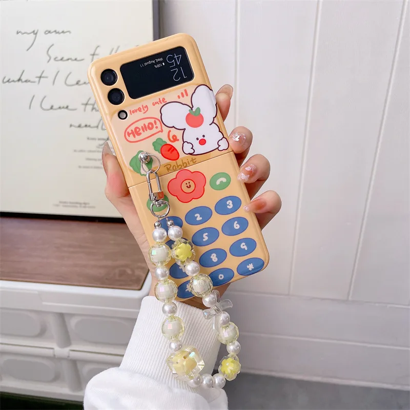 Cartoon Bunny Cell Phone Pattern Phone Case for Samsung Galaxy Z Flip 4 3 Hard Cover for ZFlip3 Zflip4 Solid Shell Bracket