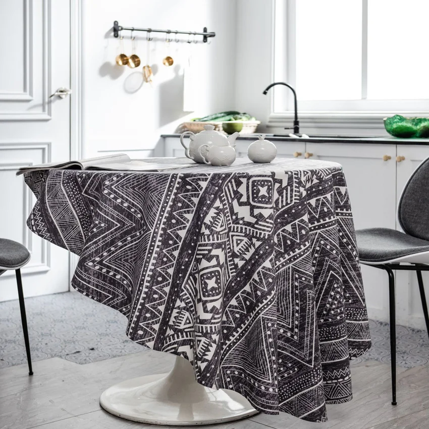 

Bohemian Geometric Print Round Tablecloth Dustproof Table Cover Photography Background Cloth for Home Coffee Table Decoration