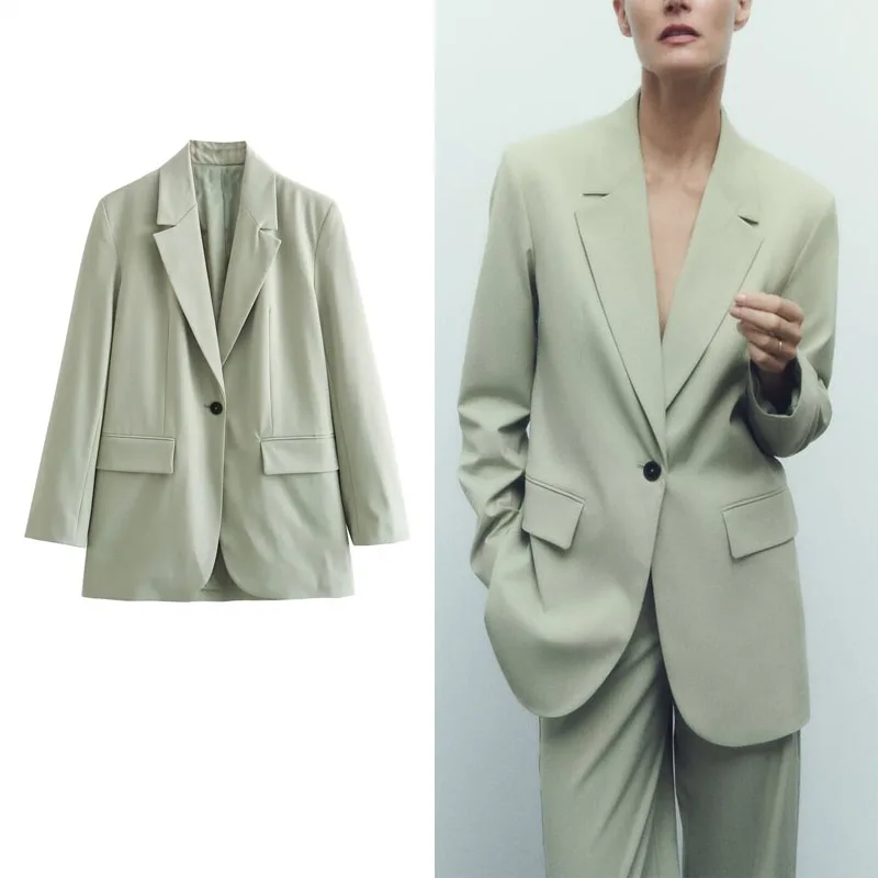 

Женский офисный Однобортный блейзер с карманами и прямыми штанинами