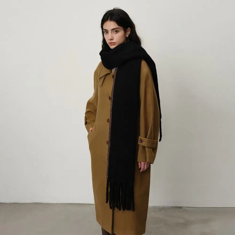 Кашемировый зимний вязаный шарф с кисточками универсальные теплые зимние