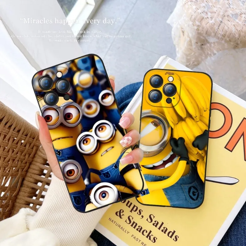 Забавный милый чехол M-Minionss для телефона IPhone 14 13 11 12 Pro 8 7 Plus X 13 Pro MAX XR XS MINI, черные чехлы