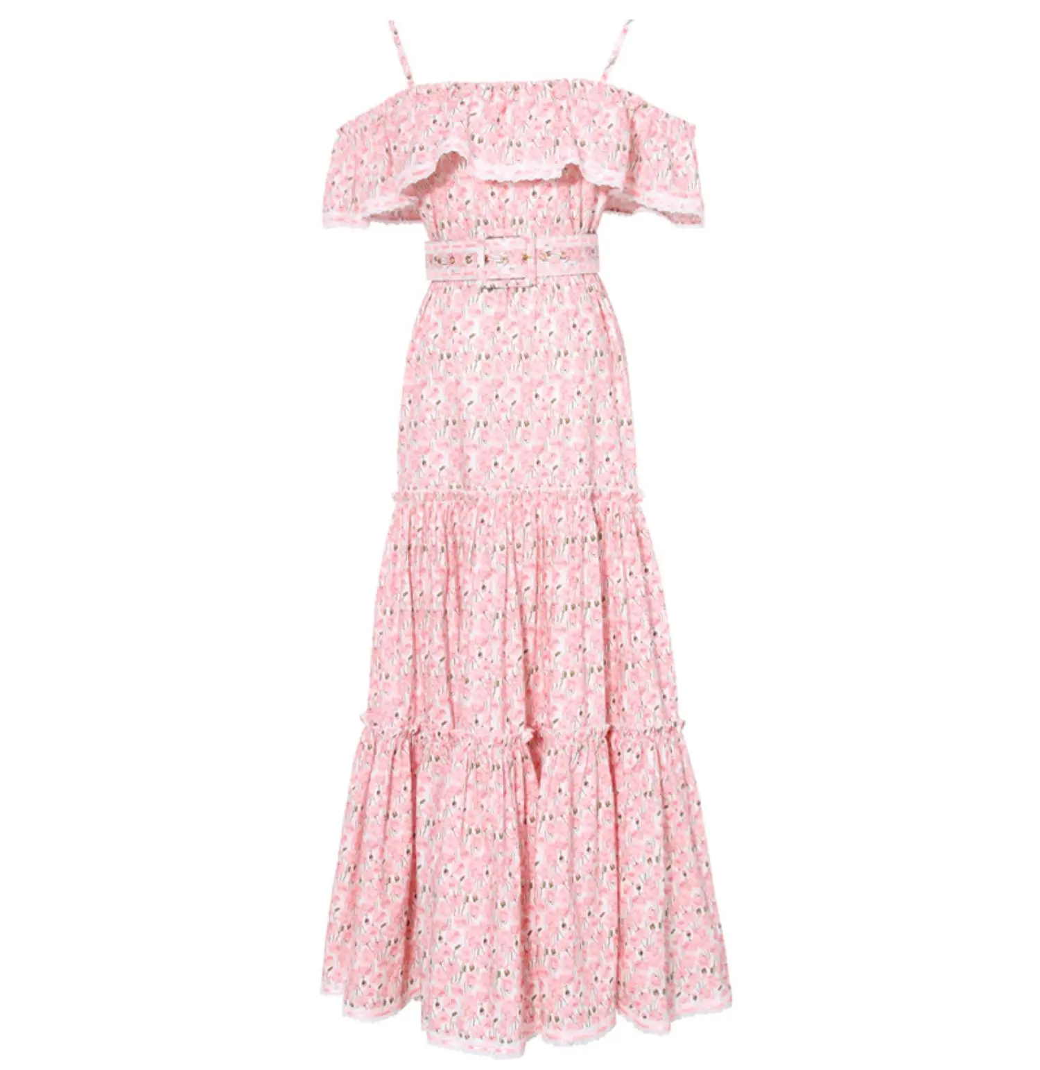 

Хлопковое длинное платье Guesod, весна 2022, женское длинное платье с розовым принтом и открытыми плечами, дизайнерское Цветочное платье на брет...