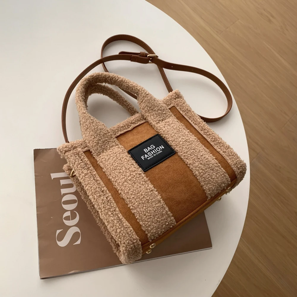 

Флисовая Сумка-тоут на плечо, женские сумочки через плечо из искусственной замши, дизайнерский уличный кошелек с комбинированными ручками, зимние женские сумки для девушек