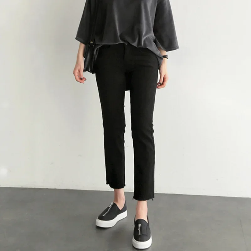 Черные джинсы женская уличная одежда осень 2023 рваные свободные прямые брюки для