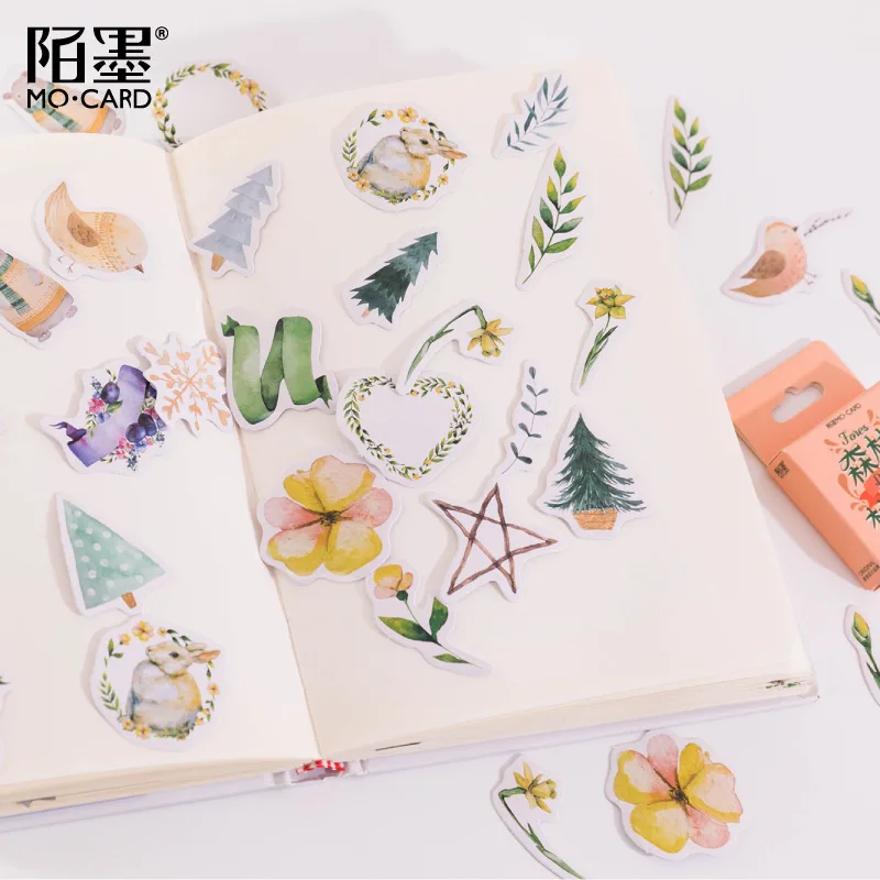40Packs Wholesale Box Stickers Flowers Plants Forest nature pattern Base Account Stationery Scrapbooking Decorative 4CM