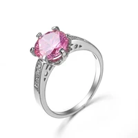 pretty fashion classic cut tourmaline pink cubic zirconia jewelry white gold color ring for women wedding party bague bijoux
