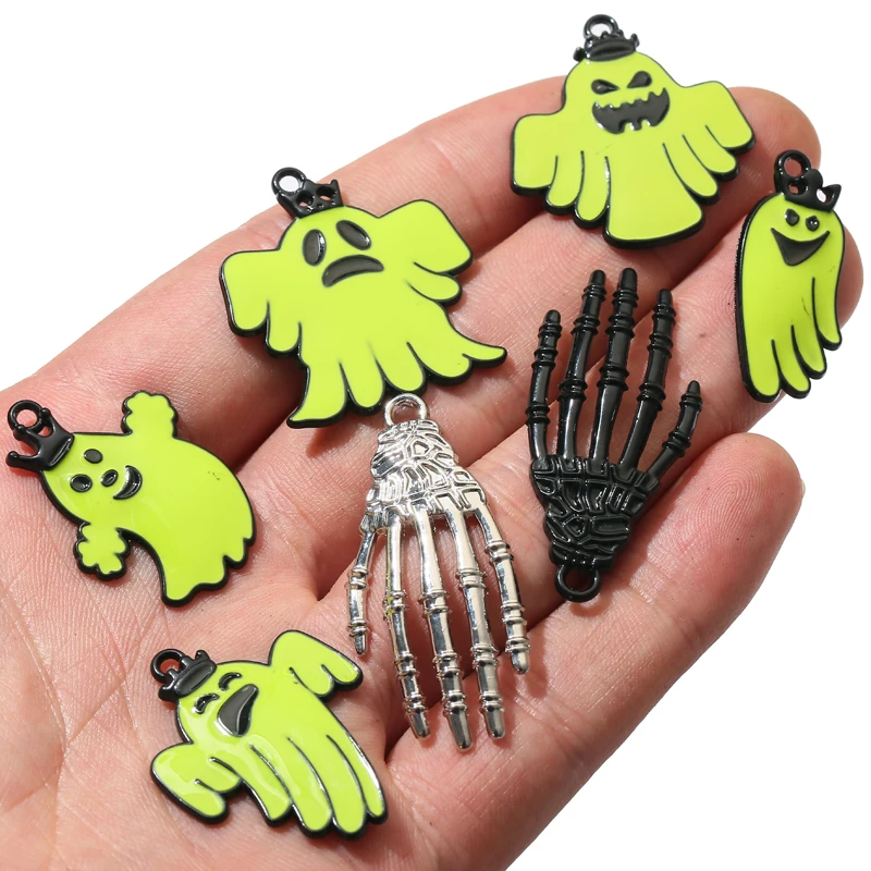 

New 10pcs/lot Green Black Halloween Charms Ghost Pendant DIY Bracelet Necklace for Jewelry Making Accessories