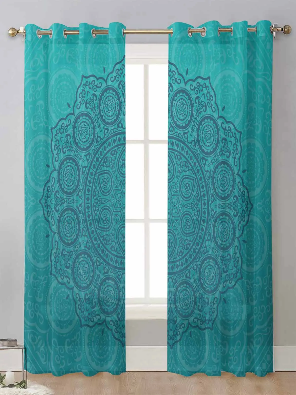 

Mandala Aqua Texture Sheer Curtains For Living Room Window Screening Transparent Voile Tulle Curtain Cortinas Drapes Home Decor