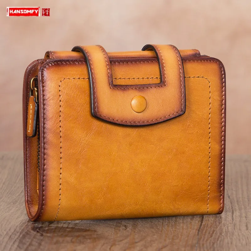 

Винтажный короткий кошелек из воловьей кожи, Женский кошелек, женский кожаный держатель для карт, новые Противокражные антимагнитные кошельки с кисточкой