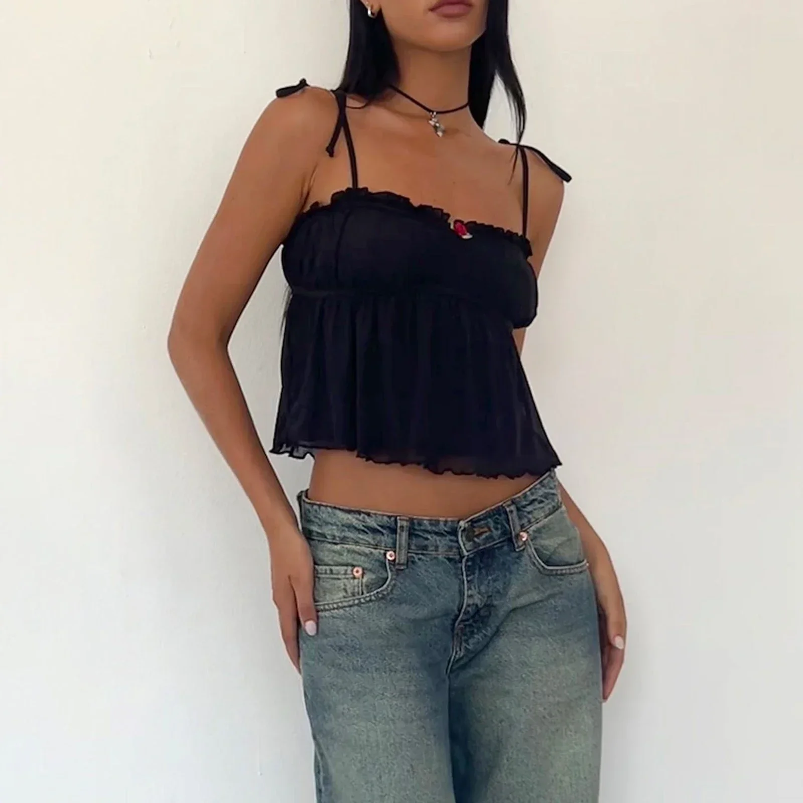 Модный женский топ-Бюстгальтер без рукавов топы на завязках с цветочным бантом