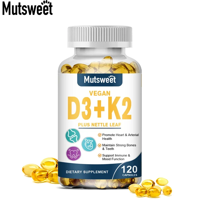 

MUTSWEET Vitamin K2 Boosting Calcium Absorption Bone Joint Healthy Increase Immunity Support Heart Health Care Vitamin D3 Lichen