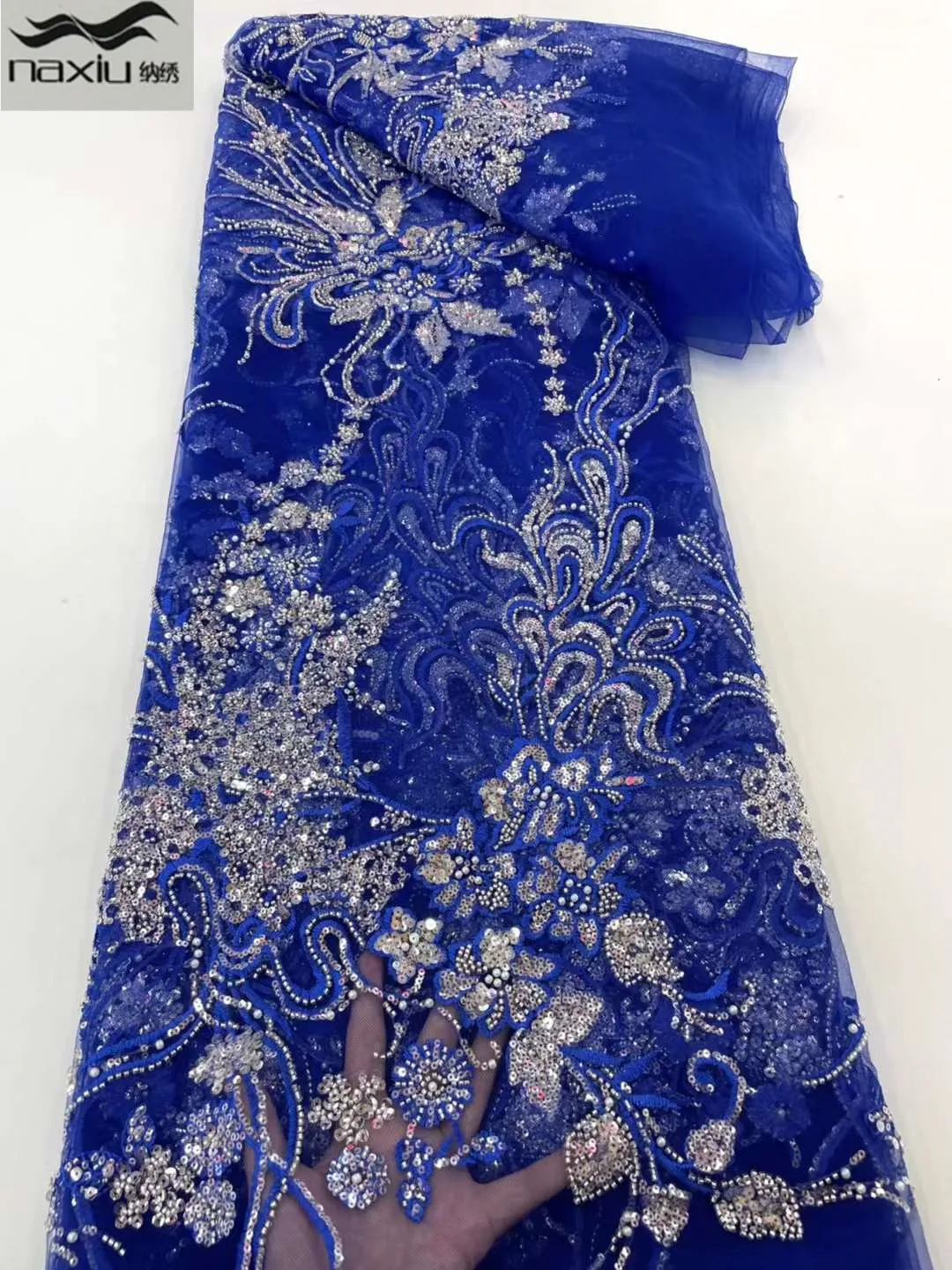 

Madison Nigerian Tulle Lace Fabrics With Beads High Quality Luxury African Sequins French Tulle Lace For Party