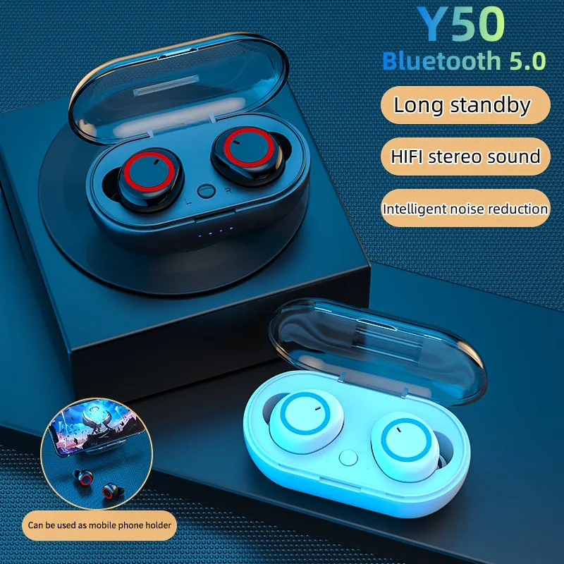 

TWS-наушники Y50 с поддержкой Bluetooth, беспроводные Bluetooth-наушники с сенсорным управлением, беспроводные Bluetooth-наушники с микрофоном
