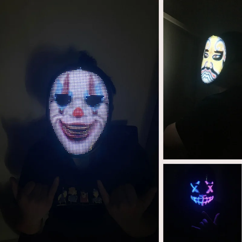 Halloween Mask Creepy Face Changing Mask LED Editable Appshining Mask Lighting Mask Playing Prop Role Mask Party Decoration