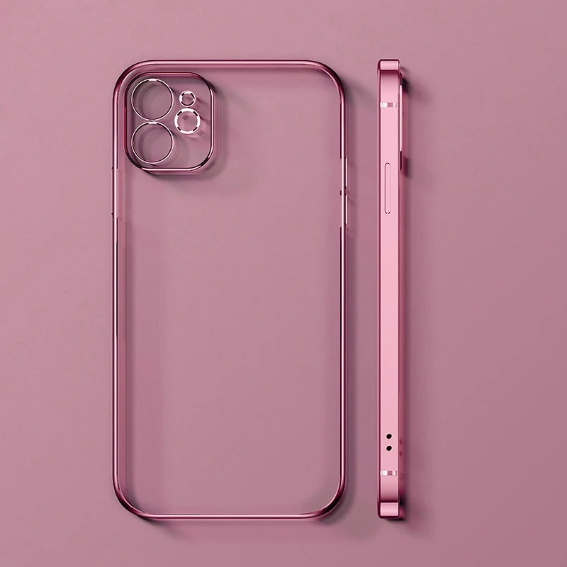 

For iPhone 13 11 Pro Max Plating Square Frame Case iPhone 12 mini X XR XS 7 8 6 6S Plus SE 2020 Lens Protective Shockproof Cover